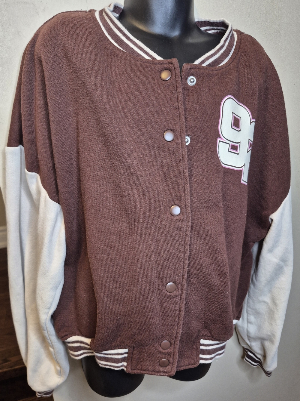 H&M Brown and Cream Varsity Jacket with '92 Applique-Kids